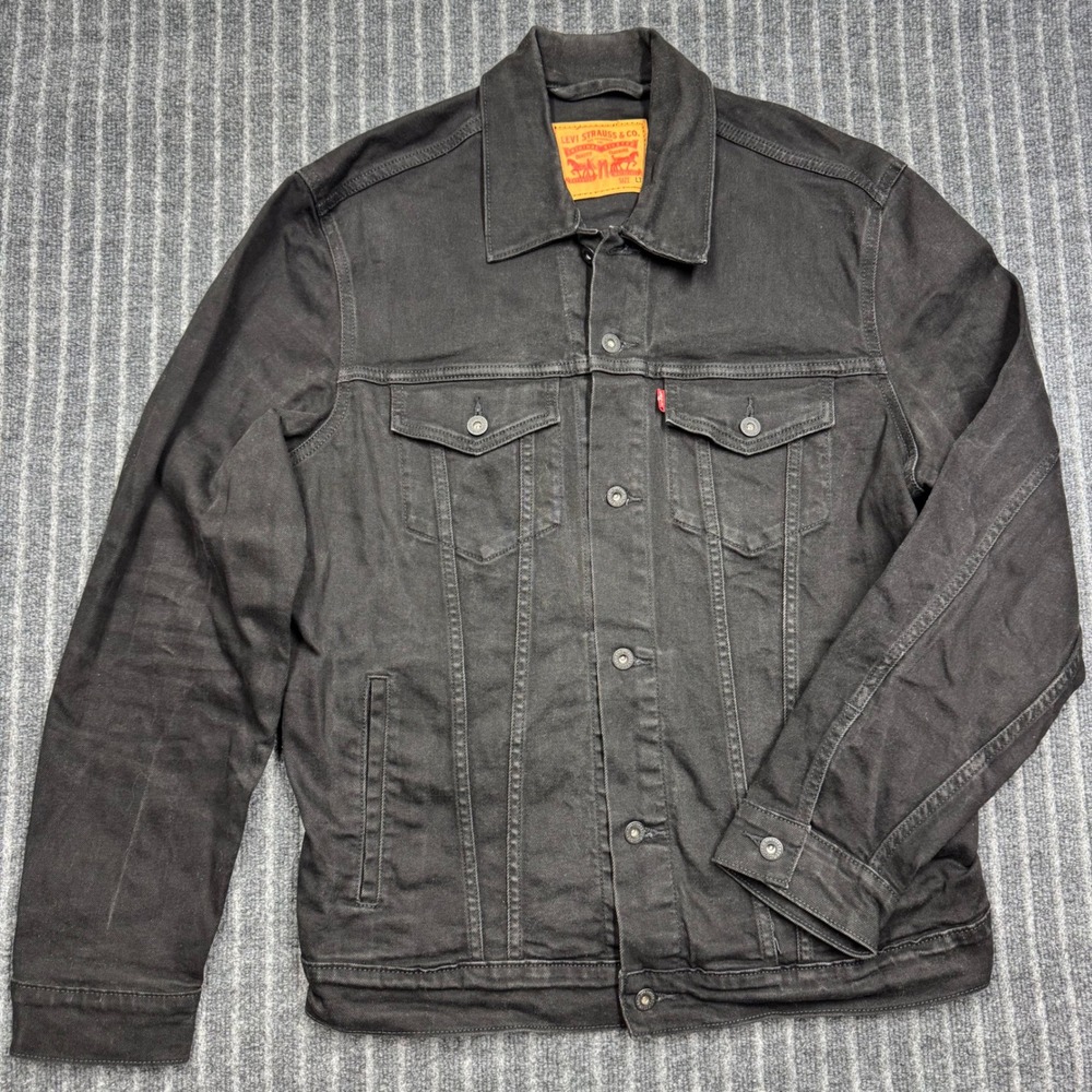 Levi's Mens Trucker Jacket Size LT Black Denim Stretch Classic Button Up Coat